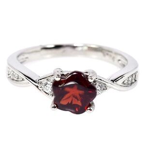 Elegant Rare Custom Flower cut Garnet w/ zircon Ring 925 Sterling Silver Sz 8.25